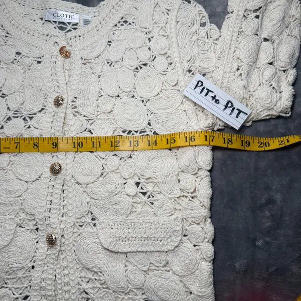 Ivory Cardigan Women XS Cream Crochet Button Front Boho Sweater Cottagecore‎ - Image 4