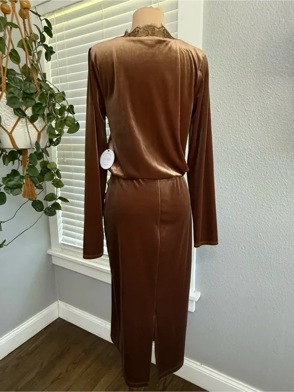 NWT Anthem the label Velvet Lace Trim Wrap Midi Dress - Image 4