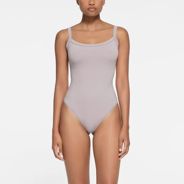 Skims Cotton Jersey Scoop Neck Bodysuit Oyster Size Large - Image 2