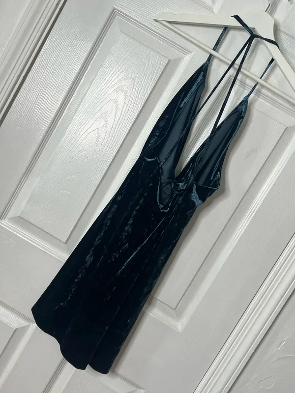 Zara Blue Velvet Halter Mini Dress Size M Party Clubbing Night Out Glam - Image 3