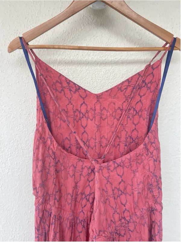 Free People Sunset Romper Tomato Combo Pink Printed Cami Jumpsuit Women's Medium - Image 5
