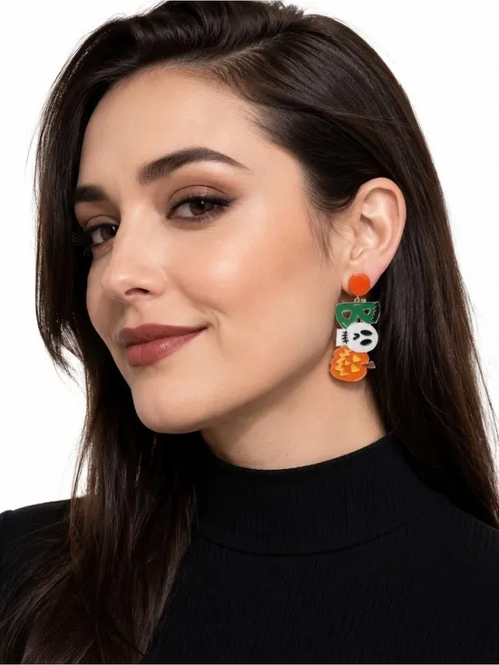 NWT Pumpkin Ghost Death Skeleton Skull Frankenstein Halloween Boo Stud Earrings - Image 3