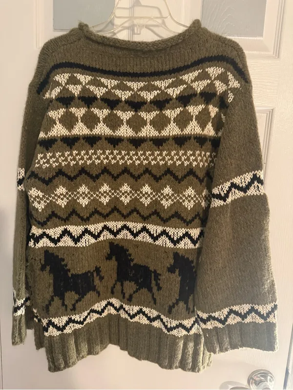 Altar'd State Olive Green Fair Isle Horse Motif Sweater - Image 3
