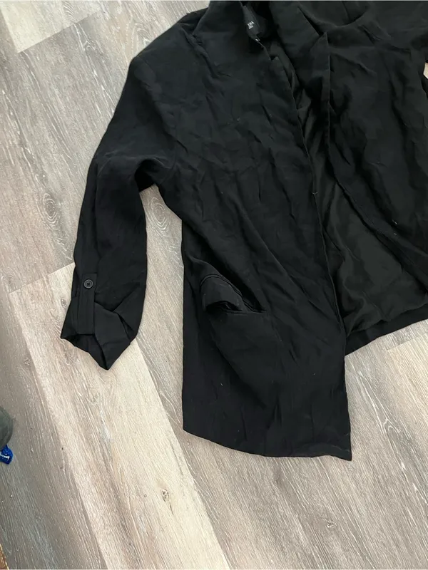Simply Vera Wang Womens XL Black Draped Open Front Boyfriend Blazer 3/4 Sleeve - Image 4