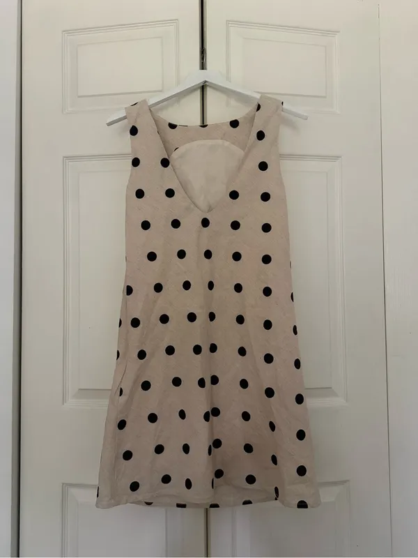 NWT Avara Lacey Dress Cream Black Polka Dot Shift Dress Linen Blend Size Small - Image 5
