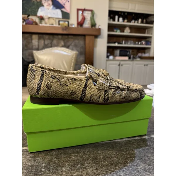 Sam Edelman Lucca Snake Print Leather Ruched‎ Bit Buckle Flat Loafers Size 7.5! - Image 5