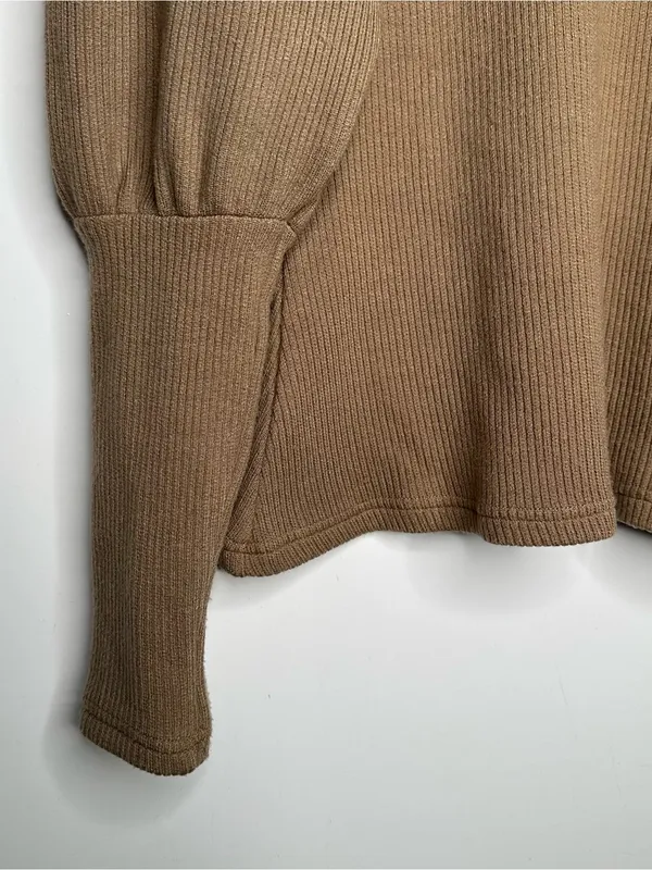 Walter Baker Brown Ribbed High Neck Puff Sleeve Knit Sweater Size Large - Image 6