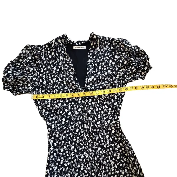 Reformation Reeds Ruffle Floral Georgette Midi Dress Size 0 Black Minimalist - Image 15