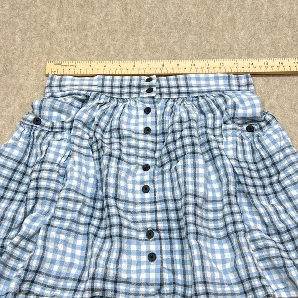 Urban Outfitters Blue Gingham Plaid Linen Blend Button Front Mini Skirt Sz M‎ - Image 7