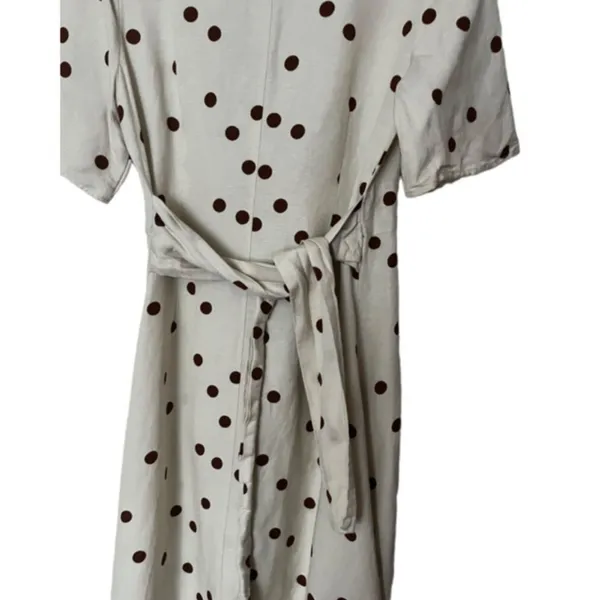 Moon River Polka Dot Midi dress SIZE MEDIUM Cream/brown Linen Blend - Image 6