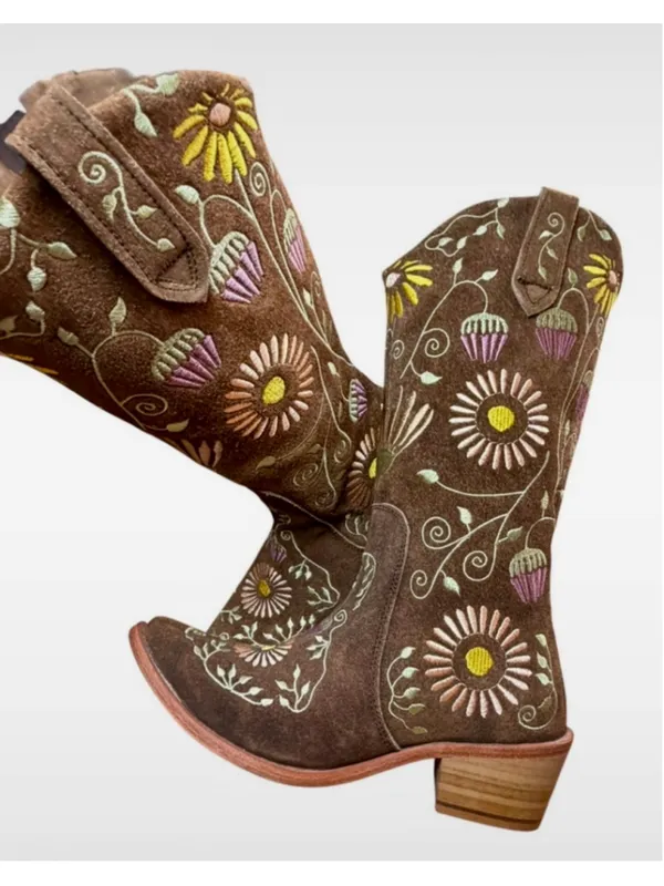 Agave Sky Vaquera Holly Suede Floral Embroidered Cowgirl Western Boots Size 6 - Image 11