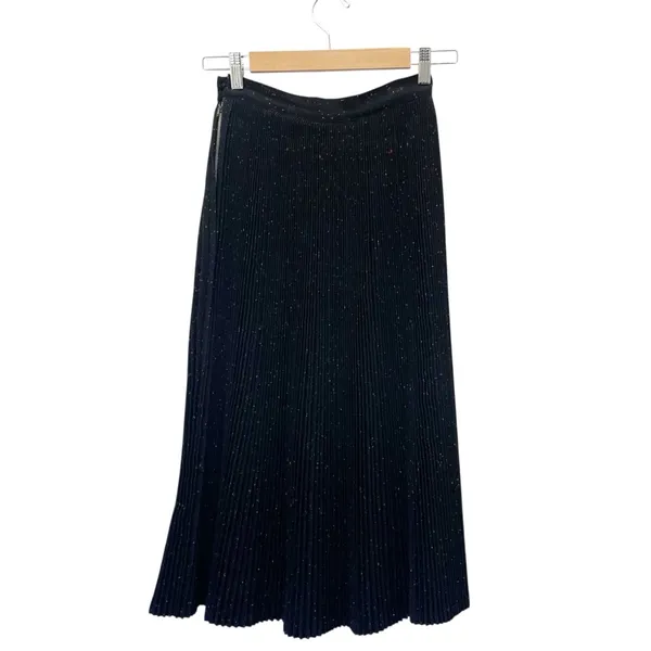 Vintage 60s Campus Casuals Wool Pleated Midi Skirt Black Confetti Fleck Size XS - Image 3