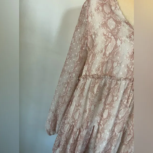 Altar’d State Woman’s Pink & White Snake Print Lightweight Tiered Dress Size M - Image 4