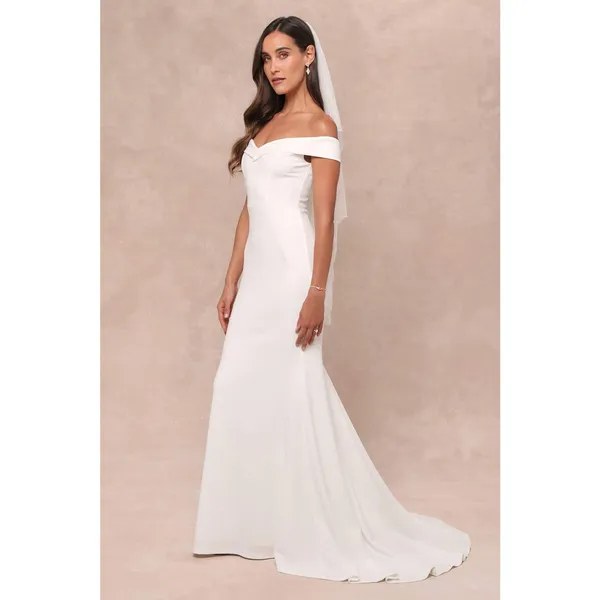 Lulus Arienne White Off-the-Shoulder Mermaid Maxi Dress Wedding Elegant Medium - Image 4