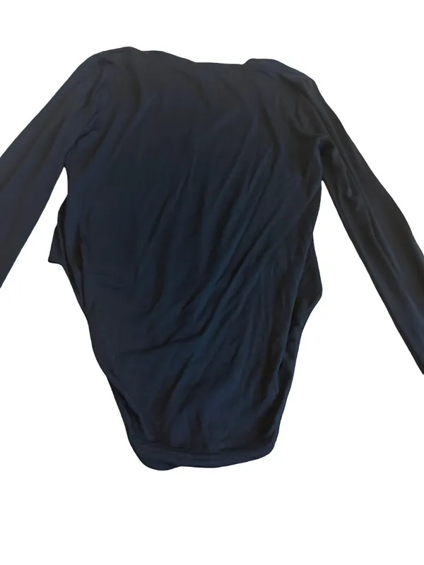 Ganni Software Black Deep V Neck Long Sleeve Fitted Bodysuit Scoop Large Women's - Image 10