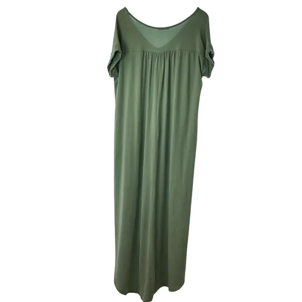 Entro Sage Green‎ V-Neck Maxi Dress Pockets Side Slit Relaxed Fit Large - Image 4