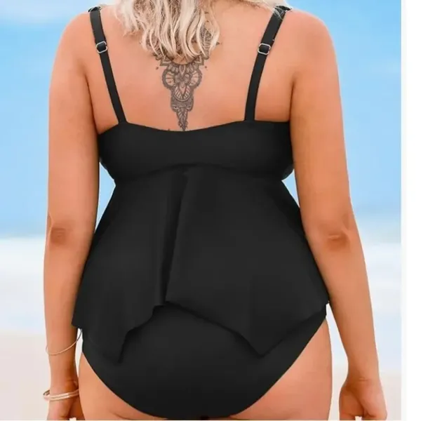 CUPSHE Plus Size Tankini V Neck High Waisted Asymmetric Flowy Hem,Black, 2X, NWT - Image 2