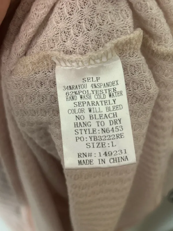 Kori Thermal Waffle Knit Mixed Print Tunic Top Blush Pink Size Large - Image 6