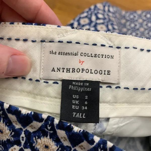 Anthropologie Essential Collection Blue Patterned Pants Size 2 Tall Kick‎ Flare - Image 6