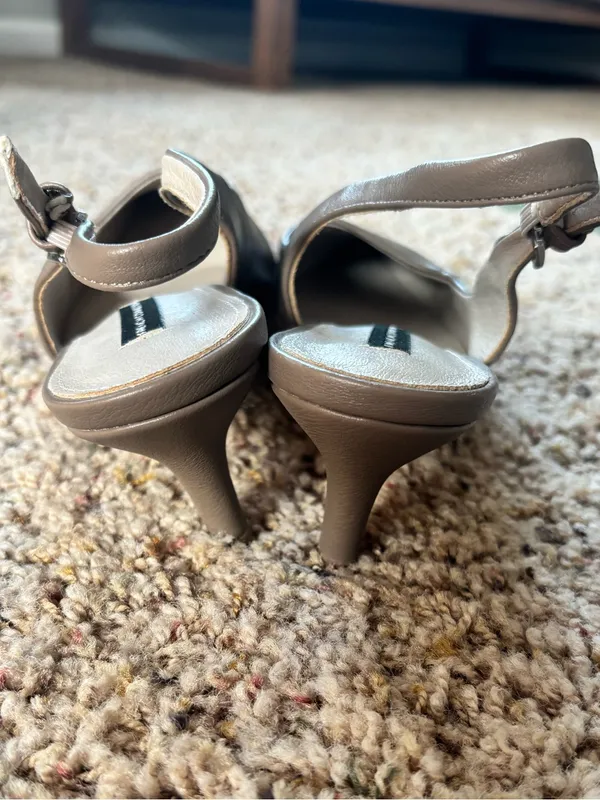 French Connection Taupe Pointed-Toe Slingback Kitten Heels - Image 3