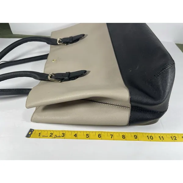 Kate Spade New York Beige/Black Colorblock Tote Zip Center, Pockets Gold - Image 7