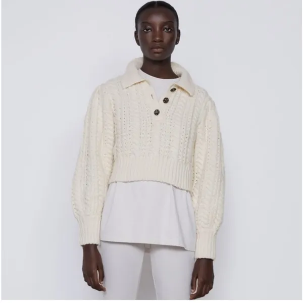 Zara Chunk Knitted Cream Crop Sweater S - Image 6