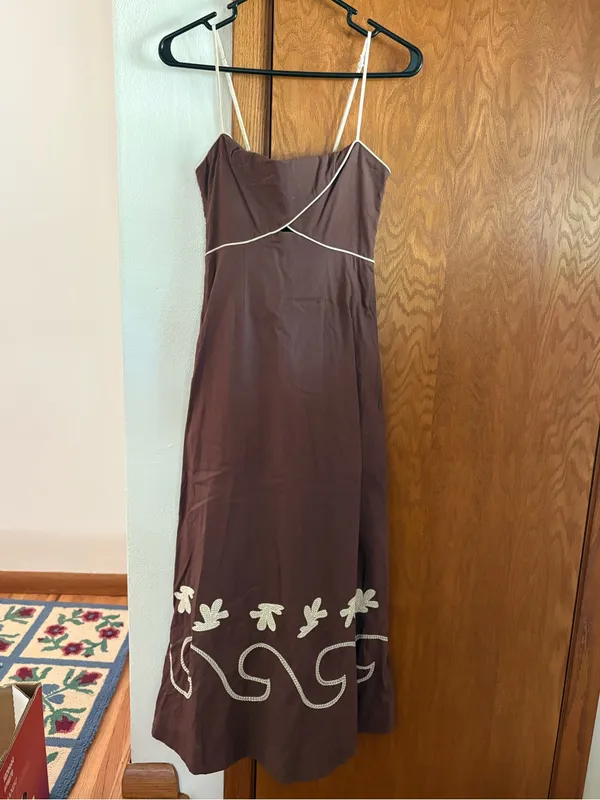 Mon Renn Fresco Embroidered Linen Blend Midi Dress - Image 5