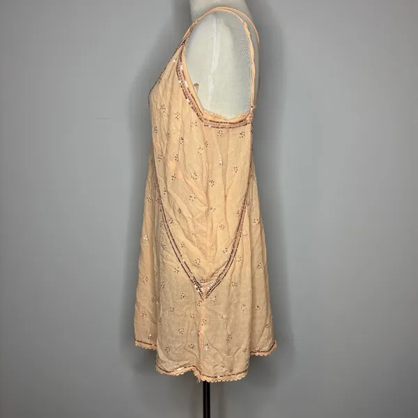 Free People - Chloe Embroidered Slip Mini Dress in Sweet Peach - Image 2