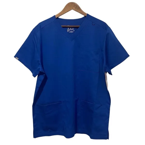 Hanes Womens V-Neck Scrub Top Royal Blue Short Sleeve Stretch 3 Pocket L NWT - Image 5