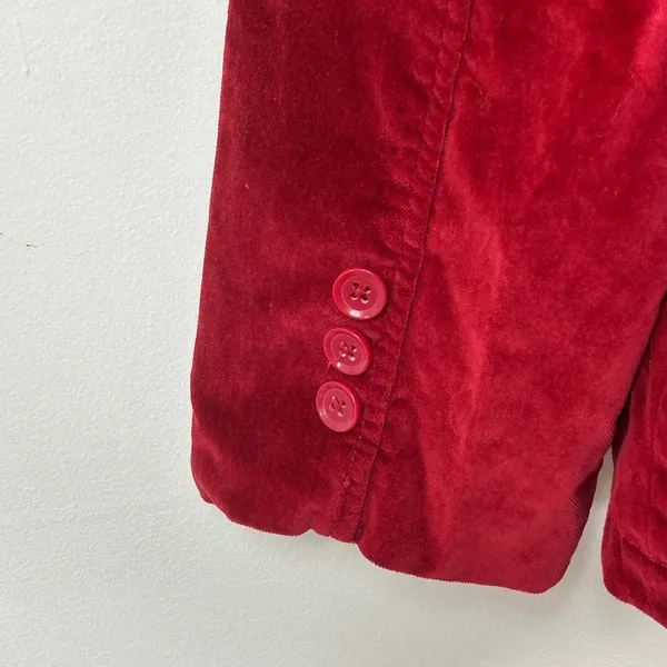 Denim & Co Womens Red Cotton Velvet Blazer Jacket Size L 3-Button Lined Pockets - Image 7
