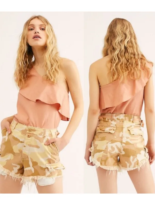 Free People Commander Cutoff Camo Raw Hem Cargo High Rise Shorts Desert Combo 12 - Image 16