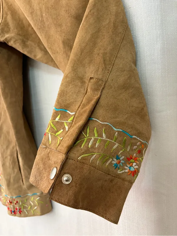 Avanti New York Embroidered Suede Jacket Birds Flowers Brown women’s size XL(C64 - Image 4