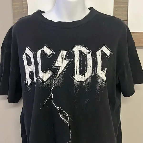 AC/DC Cotton:On Black Relaxed Boyfriend T-Shirt Distressed Goth Grunge Small - Image 4