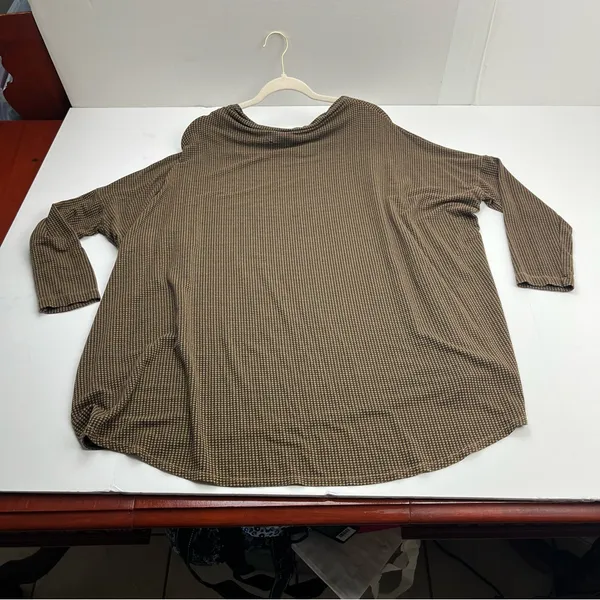 Bryn Walker Top Large Brown Houndstooth Jersey Knit Boat Neck Oversized‎ Tunic - Image 11