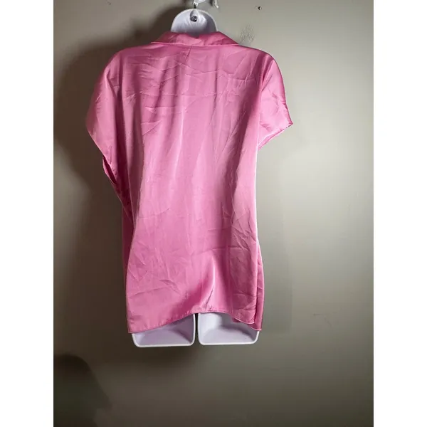 Rachel Rachel Roy‎ Hot Pink Satin Button Down Short Sleeve Blouse Large Fuchsia - Image 6