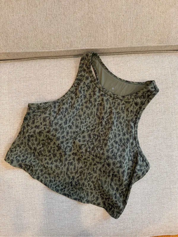 Tavi Active Long Line Bra Size Large Olive Leopard Built in Bra Green - Image 2