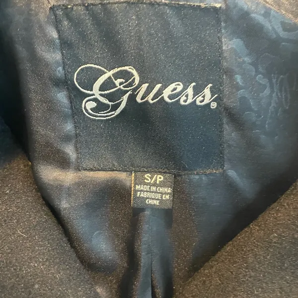 Guess Black Wool Peacoat Double Breasted Classic Preppy Size Small - Image 7