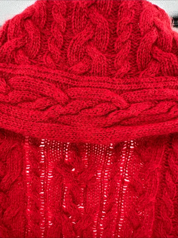 Ralph Lauren Red Cable-Knit cowl neck Cardigan S open front wool mohair angora - Image 5