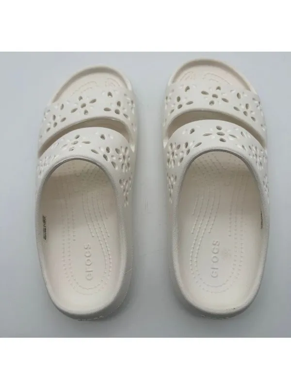 Crocs Classic Floral Cutout Sandals 210966 White Slip On Slide Men's 5 Women's 7 - Image 3