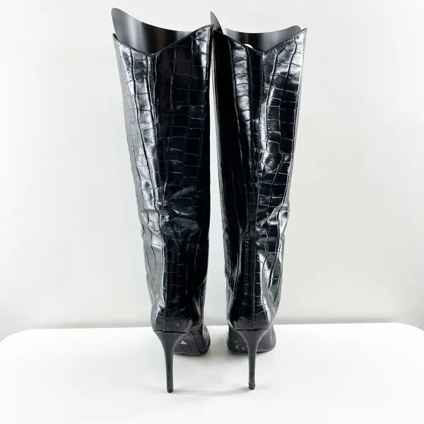Schutz Maryana Knee High Croc Embossed Stiletto Heel Boots Black 6 - Image 7