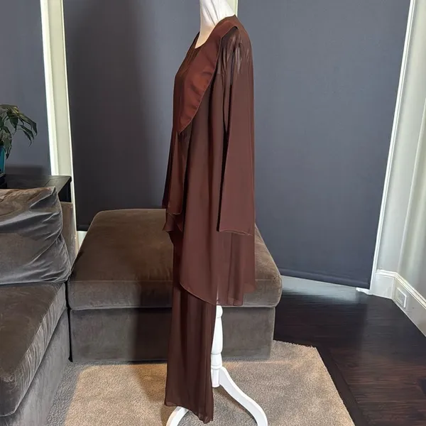 Women’s Brown Chiffon Lapel Jacket 3 Piece Formal Wedding Party Pant Suit Size 4 - Image 5