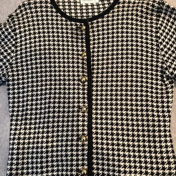 Liz Claiborne Ladies houndstooth button up Jacket Sweater - Image 2