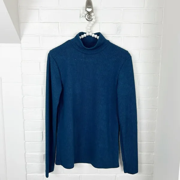 Lularoe Blue Ribbed Mock Neck Lightweight Knit Long Sleeve Size S - Image 2