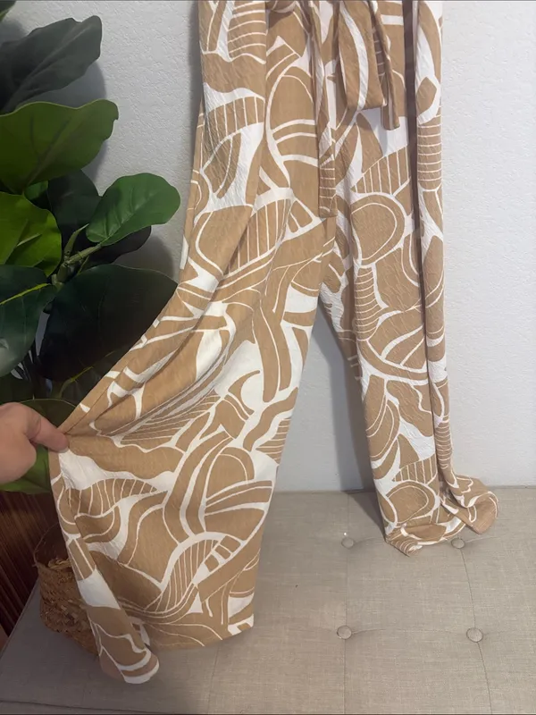 Cato Tan & White Abstract Print jumpsuit with Tie Waist Large petite - Image 3