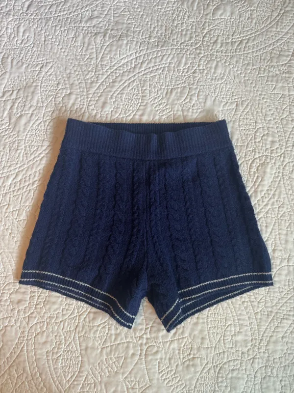 Victoria's Secret PINK navy blue cable knit shorts with white stitching - Image 2