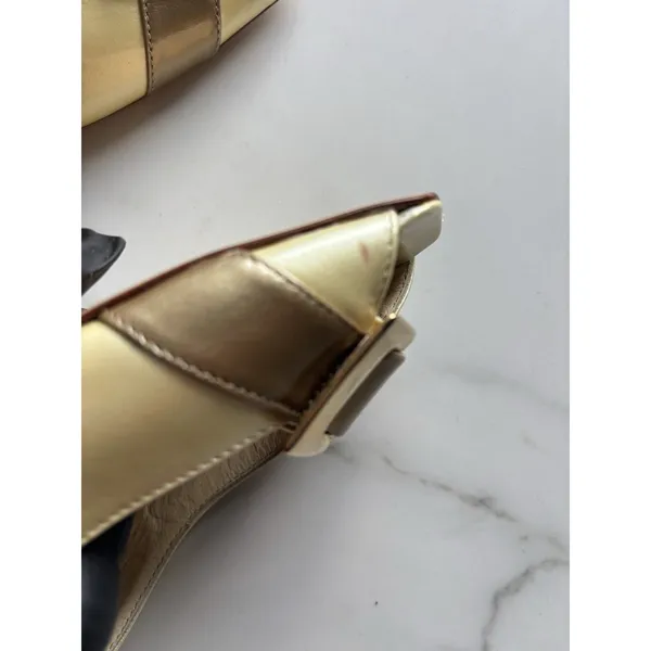 Amalfi by Rangoni Leather Peep Toe Slingback Heels Size 8AA Yellow Gold Italy - Image 9