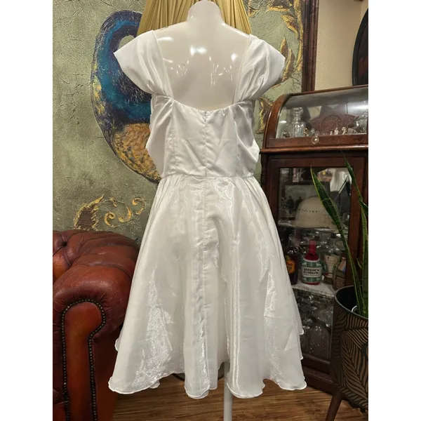 HUTORUL White Satin Mini Dress Retro Prom Size M - Image 6