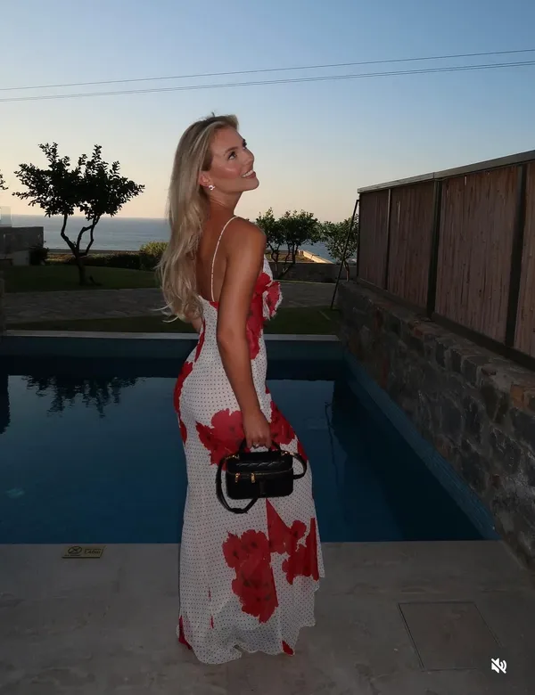 Zara maxi long Floral Red and White ruffled bodycon Dress evening party wedding - Image 6
