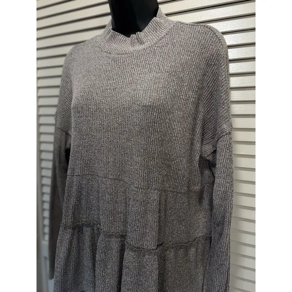 Maurices Brown Ribbed Knit Sweater 1/2 Collar Tiered Ruffle Long Sleeve‎ Size L - Image 2
