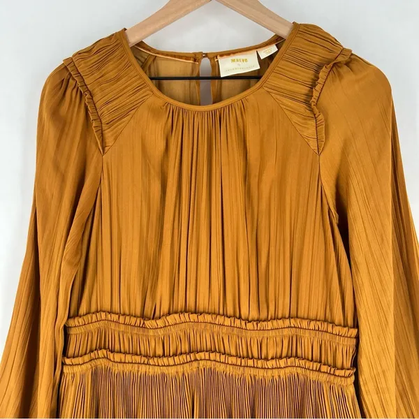 Anthropologie Maeve Saniya Mini Dress Pleated Satin Ruffle‎ Trim Feminine - Image 3